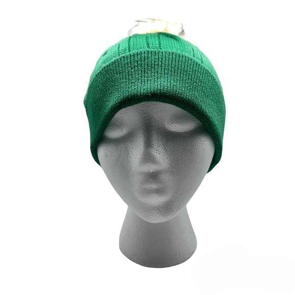 Talbots | Women | Solid Green Cable Knit Pom Pom Beanie Hat One Size - Picture 2 of 8